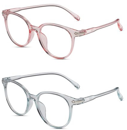LFCFBH 2PCS Blue Light Glasses, Kids Blue Light Glasses, PC Phone Game Reading for Women Men Kids Teens Eye Protection(Blue, Pink)