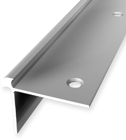 Profilo angolare per scale, 32 x 42 x 1000 mm, in alluminio, liscio, doppio spostamento, forato, argento, altezza del bordo: 5 mm
