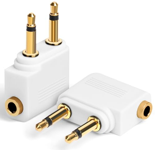 AXFEE Flygplan Adapter, 2 st Guldpläterade Flyg Hörlursadapter, för Universal Flygplan Adapter för Multimediesystem, Vit