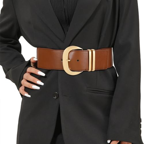 JASGOOD Ceinture Élastique Large pour Femme Ceinture Large Vintage Tendance Extensible Ceinture Élastique à Boucle Dorée Ceinture Réglable pour Robes