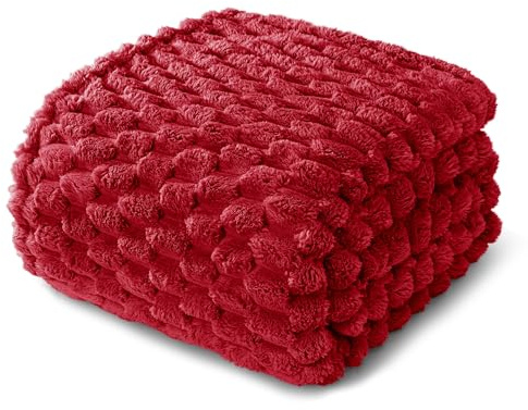 Whale Flotilla Coperta Morbida con Motivo Jacquard 3D, Coperta per Divano, letto, Squisita e Calda, per 4 Stagioni, 150 x 200 cm, Rosso