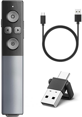 Metallgehäuse Wireless Presenter für Präsentationen mit Lautstärkeregelung, USB Typ C 2 in 1 Wiederaufladbar Präsentation Fernbedienung Präsentator Pointer für Mac Keynote PPT PC Laptop Büro