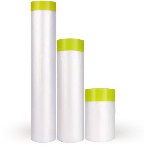 LLPT Abdeckfolie Klebeband mit Folie | 3 Packungen | Vielseitige Malerplane aus Kunststoff für Autowände Möbel Spritzschutz (MFT551427GN) | Grün 3 Größen (55 cm + 140 cm + 270 cm)