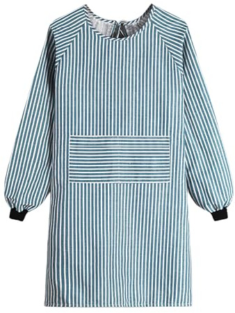 # Tablier de cuisine à manches longues en coton et lin pour adultes - Pour la cuisine, le travail, le travail - Bleu - Taille unique, bleu, taille unique