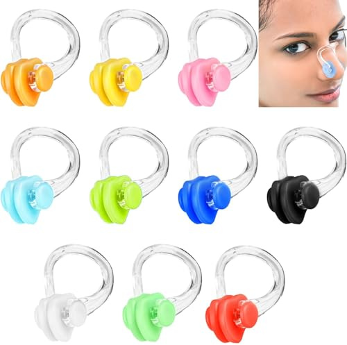 DILUSILK 10 Pcs Nose Clips Swimming, Waterproof Training Swim Nose Protector Plug, Nose Plug Reusable Waterproof Nose Protector for Swimmers, Beginners