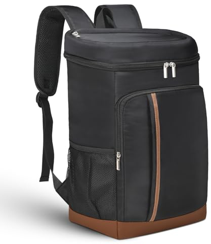 Cooler Backpack Insulated Waterproof 35 Cans, Soft Side Beach Cooler Bag with Two Compartments,Portable Lightweight Back Pack Ice Chest for Travel,Camping(Black)