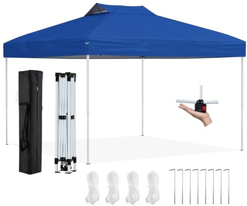 HOMASIS 2,95 x 2,95 m Carpa Plegable, Cenador Gazebo Exterior con UV 50+, Altura Ajustable, 1 Cerradura Central, Bolsa de Transporte, Pabellón para Jadin, Fiesta (Azul-2)