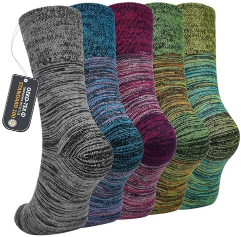 ZFSOCK Calcetines Trabajo Hombre de Algodón: Calcetines Transpirables Hombre de Vestir con Puño Suave y Diseño Sin Costuras para Oficina Hogar y Uso Diario - Talla 39-42 a Rayas 5 Pares