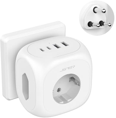 JSVER Adaptador Enchufe para Sudafrica, 3 Tomas Enchufe Tipo M con 2 USB y 2 USB C, Adaptador de Viaje para EU to Sudafrica,Namibia, Bután,Lesotho,Adaptador de Viaje-Blanco