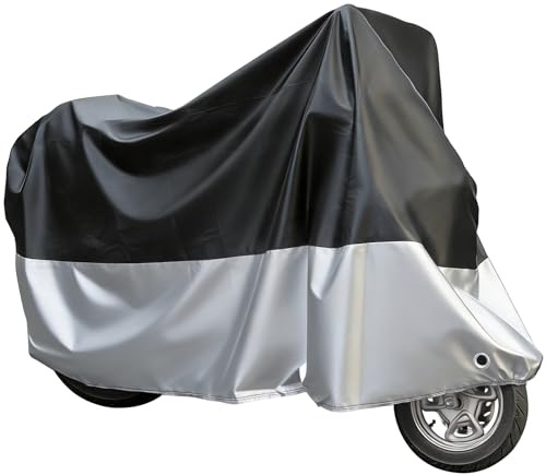 ASSRECT Motorcykel presenning utomhus vattentät vintersäker UV-skydd dammsäkert motorcykelskydd med låshål vindtätt spänne för skoter moped vägmotorcykel 245 x 105 x 125 cm