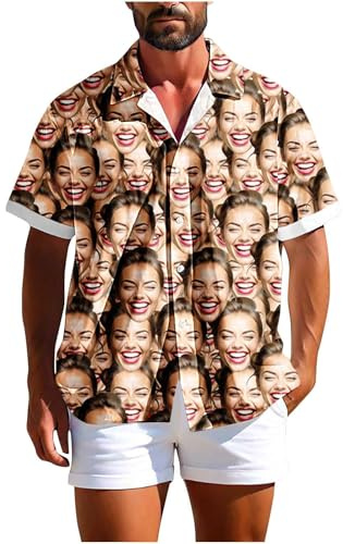 Personalised T Shirt for Mens Women Kids Custom Hawaiian Shirt with Face Photo Novelty Custom Vest Personalised Photo Beach Shirts Funny All Over Face Print Top Tee Gifts for Family,Couple,Friend