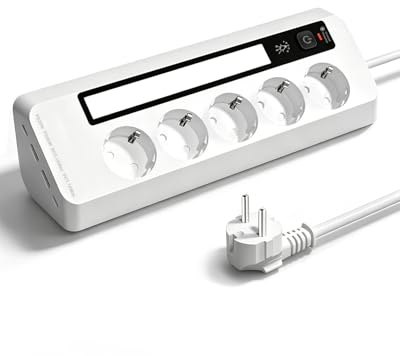 Hörnuttag med LED-ljus och USB C PD 20 W, 4-vägs grenuttag hörn med barnsäkring, 3 680 W 16 A flera uttag väggmontering, 90 graders underbyggt uttag med strömbrytare, 2 m kabel för kök och kontor