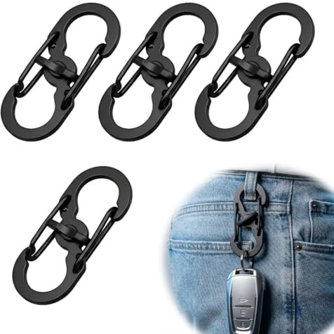 4 Pcs S Carabiner Clip Dual Spring S Shape Keychain Hooks with Secure Lock | Mini Stainless Steel Carabiner Clips Double Opening Snap Hook for Home Outdoor Travel Hiking Camping Fishing Bags Keys(Black)