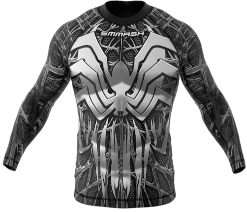SMMASH Rashguard para Hombre con Manga Larga, Camisetas Deporte para MMA, Mallas Deporte para Krav Maga BJJ K1 Karate Muay Thai, Material Transpirable y Antibacteriano