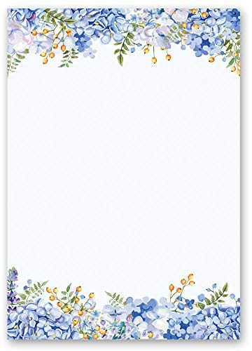 Motif Letter Paper! Flowers & Petals Blue Hydrangeas 50 Sheets DIN A5 - Paper-Media