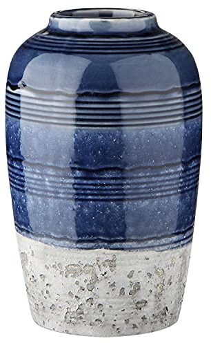Oairse Blue Ceramic Vase Boho Handmade Milk Bottle Shape for Dried Flowers, Pampas Grass, 23CM Tall Flower Vase for Home Living Room Bedroom Table Centrepiece Decor