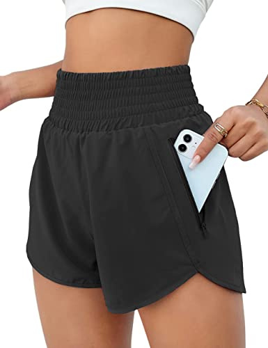 BMJL Women's Athletic Shorts High Waisted Running Short Pocket 2.5 Sporty Shorts Gym Elastic Workout Shorts(M,Black)