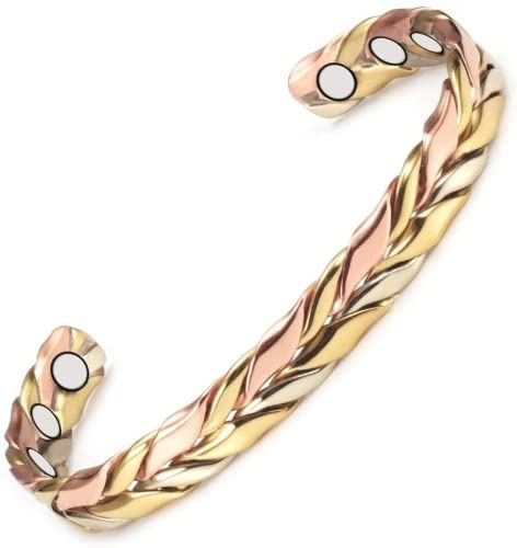 YINOX Braccialetto magnetico intrecciato, regolabile, unisex, 15,2 cm, rotondo, in rame, regalo per San Valentino