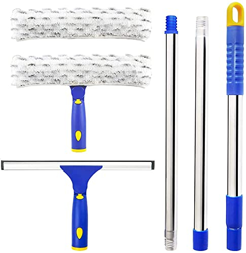 ITTAHO Raschietto per la pulizia dei vetri, raschietto da 30 cm e raschietto in microfibra da 28 cm con manico in acciaio inox, raschietto estensibile per vetri auto, 2 tamponi
