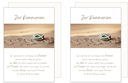Edition Seidel 2 Premium Glückwunschkarten zur Kommunion mit Umschlag. Kommunionskarten mit Spruch Karte Grusskarte Stein Fisch Junge Mädchen (KO268)
