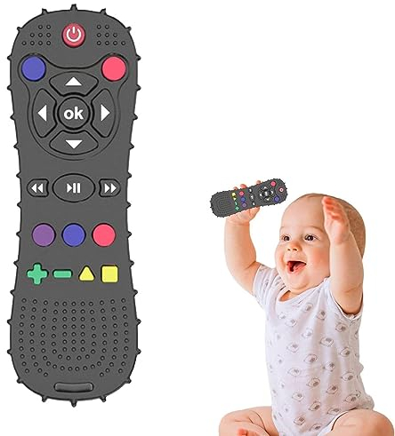 Baby Beißspielzeug,Beißring Baby,Fernbedienung Beißrings,Silikon Zahnungshilfe,Silikon-Beißspielzeug für Kleinkinder,Beißrings Personalisiert(Schwarz)
