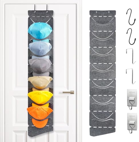 JUNUNDJING Cap Halterung Wand, Baseball Kappen Halterung, Einreihig Reihe Hutständer, Hutablage-Aufbewahrungsbox, Basebaall Kappen Halterung Faltbar Kappenhalter Wand, mit 7 Taschen