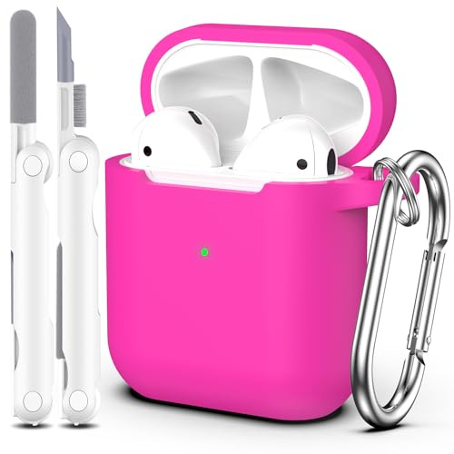 MHYALUDO Kompatibel mit Airpods-Hülle mit Reinigungsset und Schlüsselanhänger, Kompatibel mit Airpods 2 Generation 2019, 1 Gen 2016, weicher Schutz, Kompatibel mit Apple AirPods-Hülle, Rosa