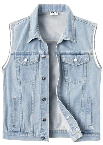KTWOLEN Men's Denim Vest Buttons Casual Motorcycle Jeans Vest Cowboy Biker Gilet Outwear Trucker Vest Sleeveless Jeans Jackets