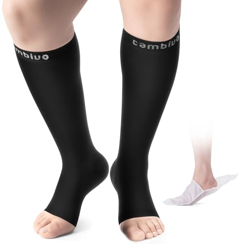 CAMBIVO Calze Compressione Graduata 20-30 mmHg Punta Aperta, Calze a Compressione per Circolazione Gambe e Vene Varicose, Ideali per Viaggio, Lavoro Sedentario e Uso Quotidiano