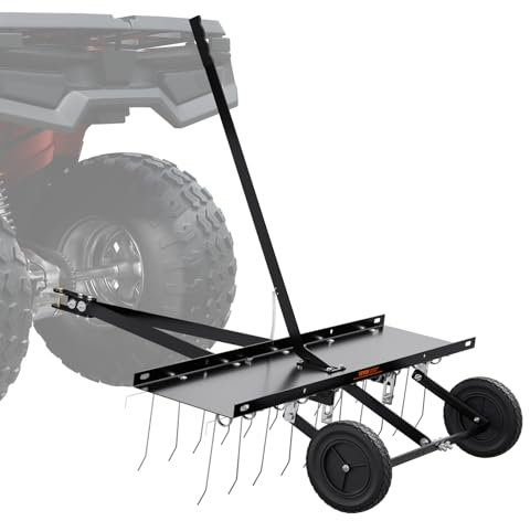 VEVOR Cortacéspedes de Remolque detrás de 1015 x 1140 x 865 mm con 20 Púas de Acero de Resorte, Rastrillo de Césped para ATV o Cortacésped, con Mango de Elevación para Césped de Granja de Jardín