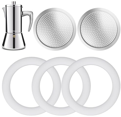 DITOSH 2 Pcs Filter with 3 Pcs Silicone Gasket Seals for 12 Cup Stovetop Espresso Coffee Maker Replacement Parts for 304 Stainless Steel Moka Pot