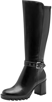 Tamaris Femme Damen Long Boot Heel 1-25536-45 Botte Haute Jusqu'au Genou, Noir Mat, 37 EU
