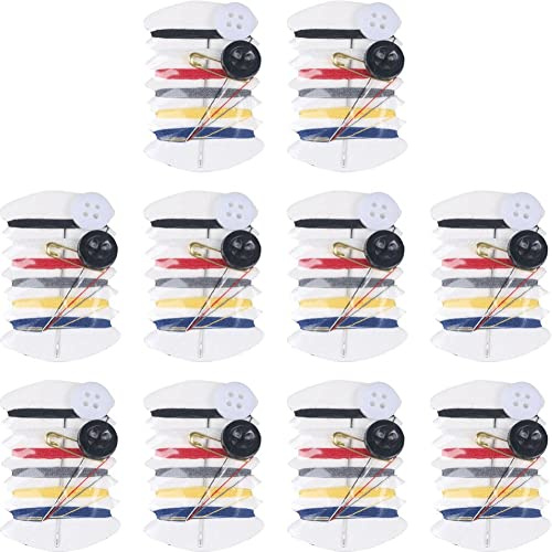 HiyyFloy 10 Juegos De Kits De Costura De Viaje con Agujas, Hilos, Botones Y Alfileres, Kit De Reparación De Hilos De 6 Colores para Necesidades De Servicios De Hotel