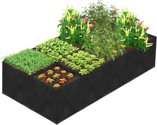 LATERN 128 Gallons 8 Grilles Sacs de Culture pour Plantes, 180CM x 90CM x 30CM Jardinière Surélevée en Tissu Non Tissés Respirants Conteneurs de Jardin Épais avec Poignée pour Fleurs Légumes Fruits