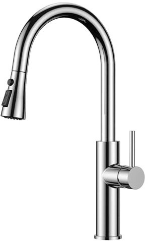 FORIOUS Rubinetto Lavello Cucina, Miscelatore Cucina con Doccetta Estraibile, 2 Modalità, Girevole a 360° Acciaio Inox, Maniglia Singola per Acqua Calda e Fredda Rubinetto Miscelatore, Cromo Lucido