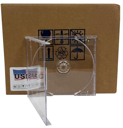 USDISC CD Jewel Cases Standard 10.4mm Heavyweight 90g, Single 1 Disc, Clear, Pack of 200