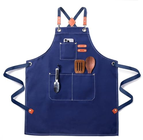 JClorix Grembiule Cucina Uomo Cross Back – 100% Cotone Canvas 68 × 76 cm, Regolabile, Robusto per BBQ, Barista e Officina, Grembiule da Lavoro Professionale