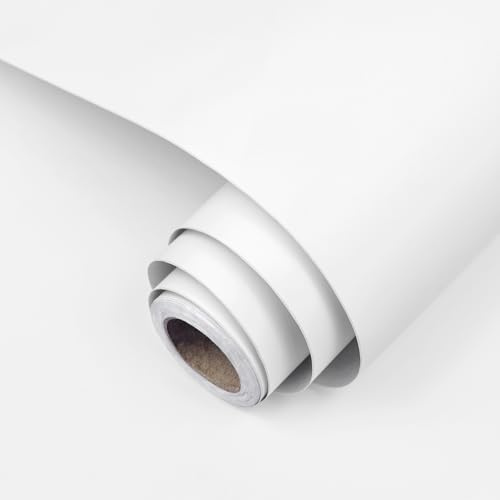 wishFIRE Papier Peint Auto-Adhésif, Blanc Mat, Vinyle, Moderne, 200g, 30cm x 200cm, Surface Lisse, Pour Murs et Meubles
