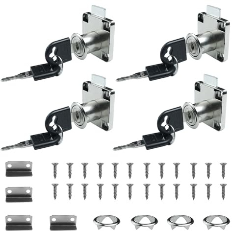 BMZXCH 4 Pezzi Serratura Armadietto Cassetto Scrivania Blocco a Camma, 22mm Serrature per Armadietti in Acciaio Inox con Chiavi per Mobili Cassetta Armadi Cassetti Casa Ufficio (Argento)