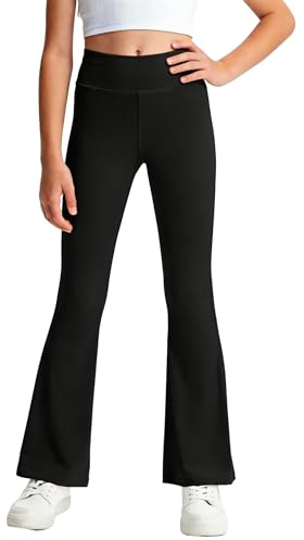 Himcus Girls High-Waisted Flared Leggings with Tummy Control 4-Way Stretch Yoga & Dance Pants Quick-Dry School Trousers for Kids(Black,12-13 Years)
