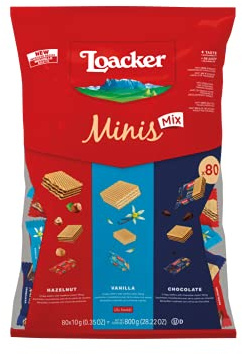 Loacker Party Pack XL, Mix di Mini Wafer Classic con Crema al Cioccolato, Nocciola e Vaniglia, 3 Varietà in 80 monoporzioni, Confezione Convenienza da 800g