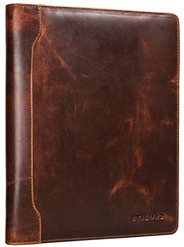 STILORD Arvid Leder Konferenzmappe Vintage Dokumentenmappe A4 mit Ringmechanik 13,3 Zoll Schreibmappe Aktenmappe Ringbuch Farbe:Kara - Cognac