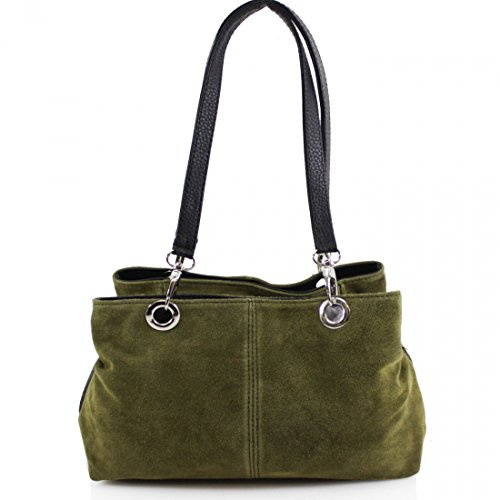 Linen Galaxy Ladies VP7 Italian Suede Leather 3 Divisions Shoulder Bag Women Clutch Hand Bag (Dark Green)