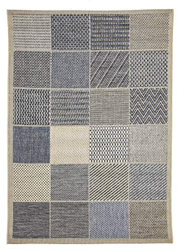 andiamo In- & Outdoor Teppich wetterfest und wasserdurchlässig Flachgewebe Kurzfloor 120 x 170 cm Beige-blau