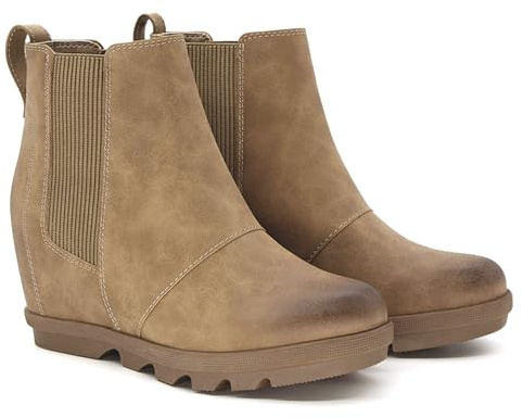 Athlefit Women's Wedge Boots Comfortable Ankle Wedge Khaki Booties Size 8