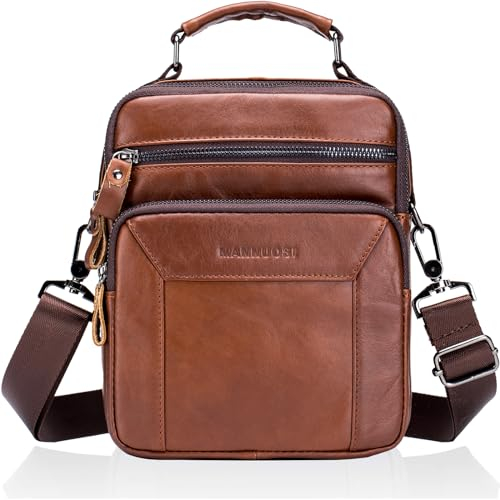 MANNUOSI Leder Umhängetasche Herren Schultertasche Herrentasche mit Abnehmbarem Schultergurt Vintage für Arbeit Reise Alltagsleben Braun C