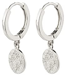 Pilgrim - NOMAD Münz-Creolenohrringe Ohrhänger Münze - Versilberter Ohrschmuck - Ohrringe Silber mit Münz Anhänger - Ohrringe Damen - Skandinavisches Design