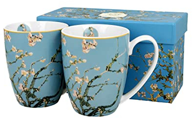Duo Kollektion Art Gallery by V. van Gogh Set von 2 Becher ALMOND BLOSSOM aus New Bone China Porzellan in Geschenkbox, klassischer Becher, Kaffee- und Teebecher, Füllmenge 380 ml
