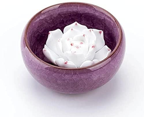 Incense Holder for Sticks, Ceramic Handicraft Incense Burner Bowl, Coil Lotus Ash Catcher Tray 2.37'' (Violets)