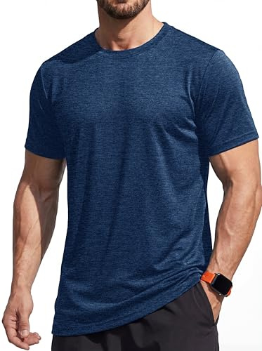 MAGCOMSEN Laufshirt Herren Kurzarm Sportshirts Atmungsaktiv Trainingsshirt Sportbekleidung Wandershirt Funktionsshirt zum Joggen, Laufen, Yoga Dunkelblau 2XL